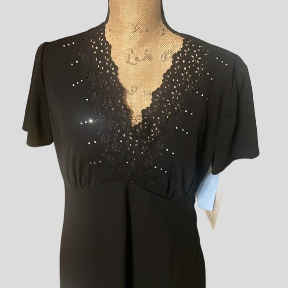 CDC Black cut out & rhinestone asymmetrical dress. Gorgeous & NWT - Picture 2 of 8